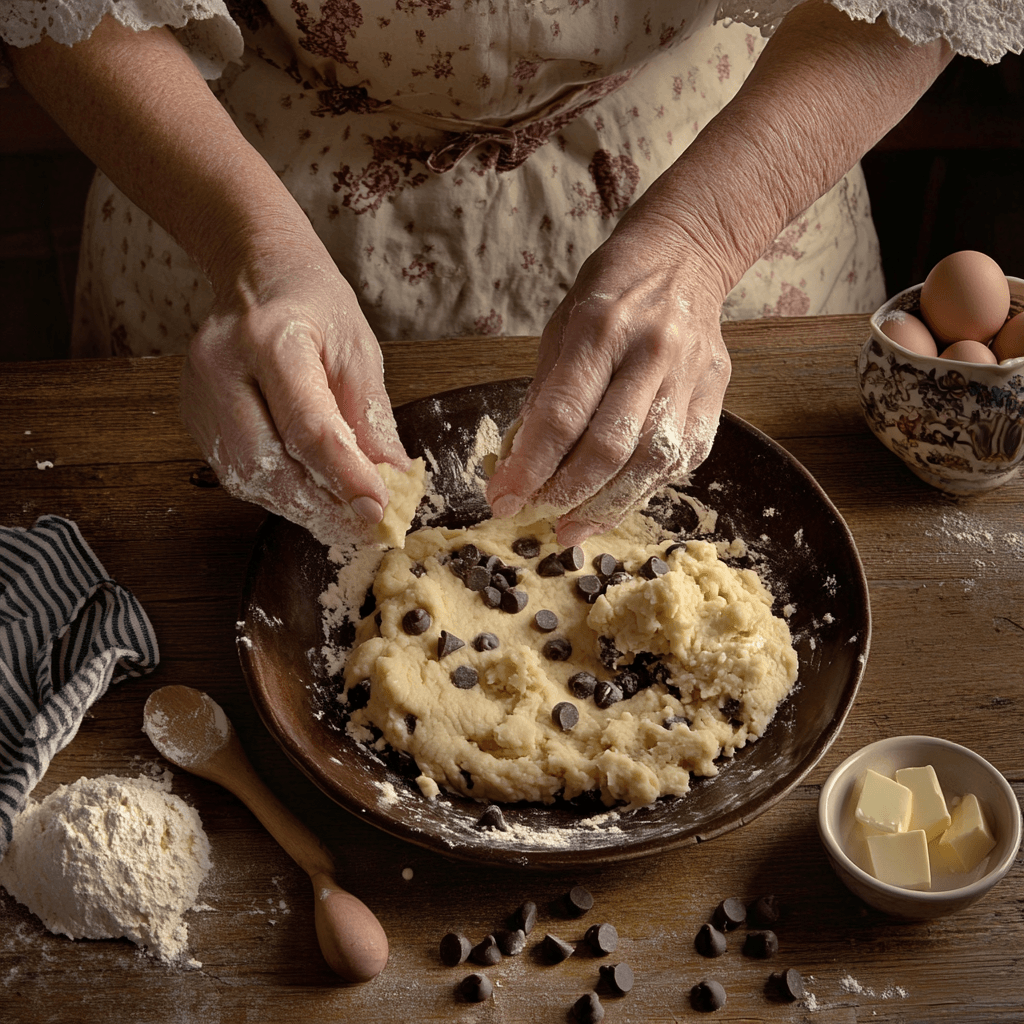 Mixing dough for chocolate butter cookies in a bowl