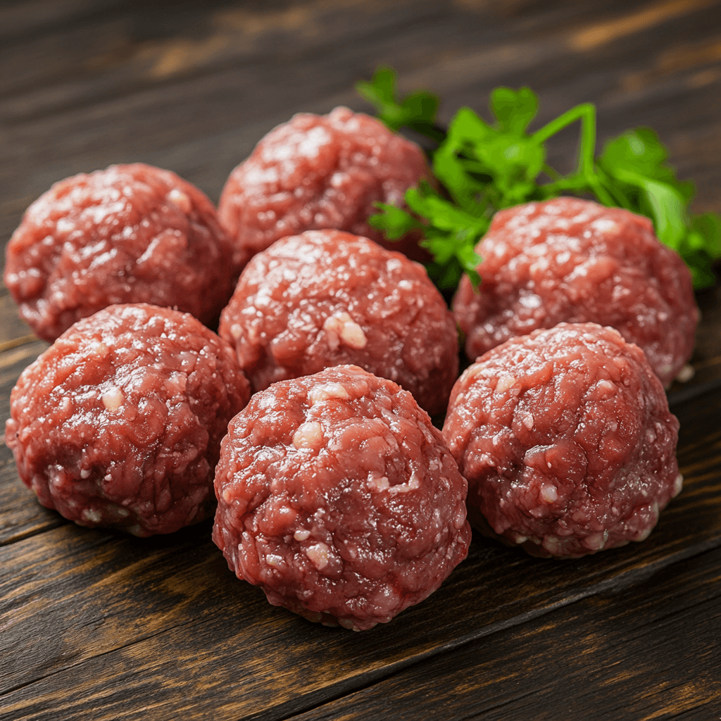 Ingredients for smoked meatballs, including ground beef, breadcrumbs, spices, and wood chips.