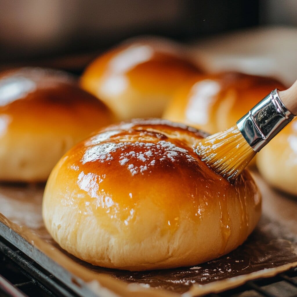 A baker shaping milk brioche rolls on a floured surface.