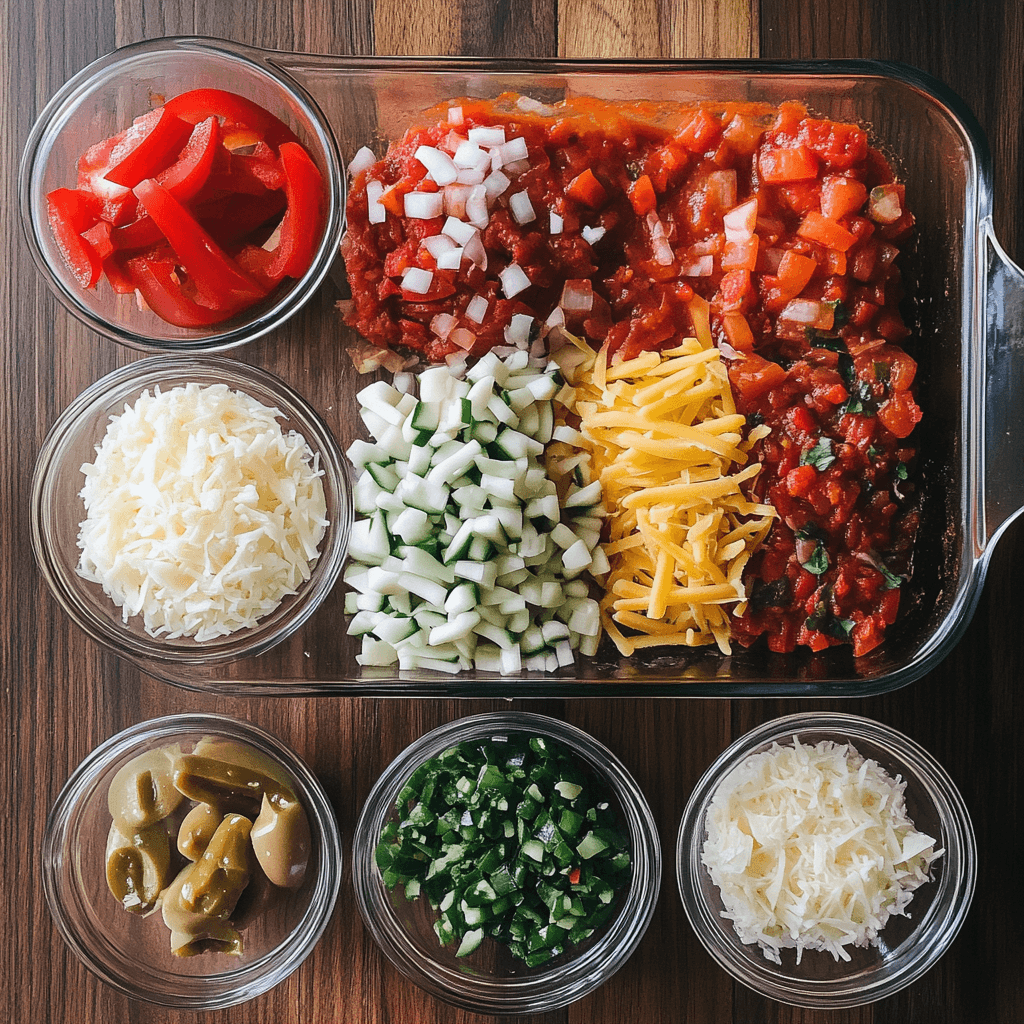  Ingredients for Walking Taco Casserole arranged on a table