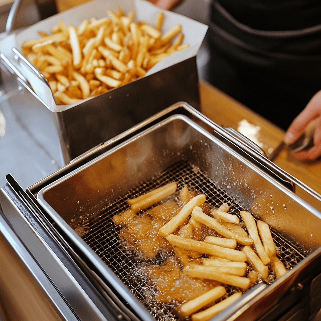  setup for making hot fries, featuring machinery for shaping, frying, and seasoning the snacks