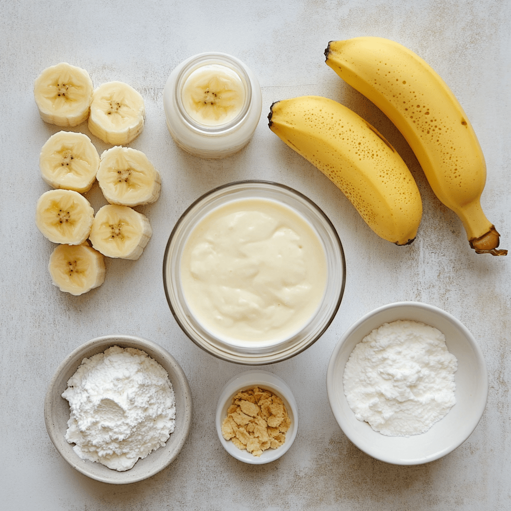 Ingredients for banana pudding cups arranged on a kitchen counter