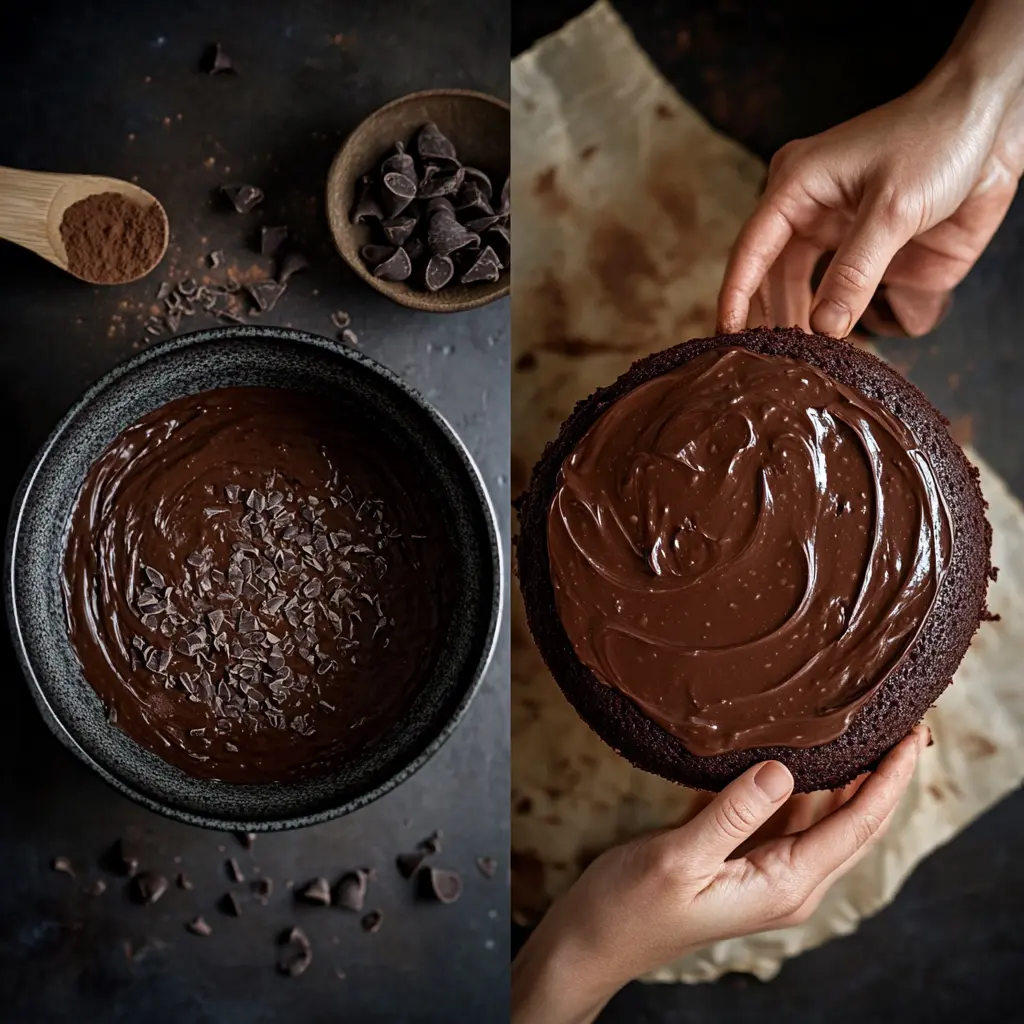 A family celebrating around Chocolate Cake with candles lit.