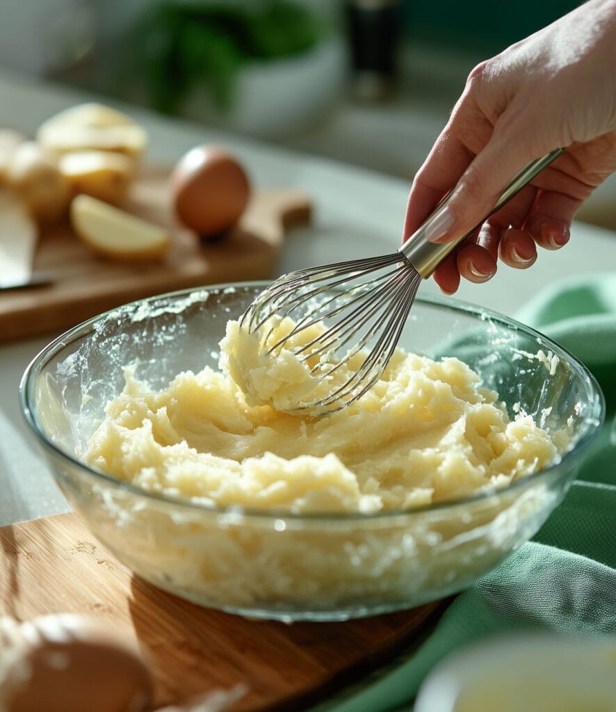 Grated potatoes and sautéed onions in separate bowls.