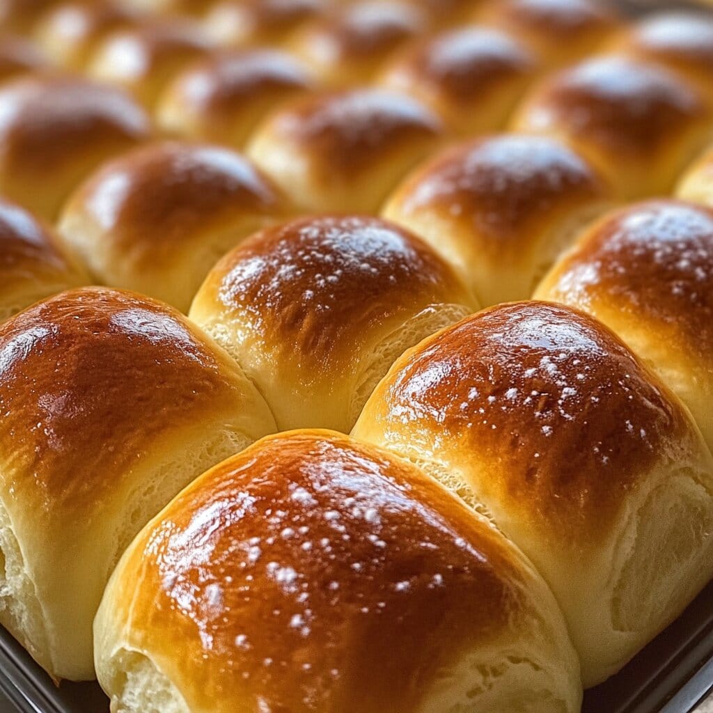 A tray of golden milk brioche rolls with a soft, fluffy texture.
