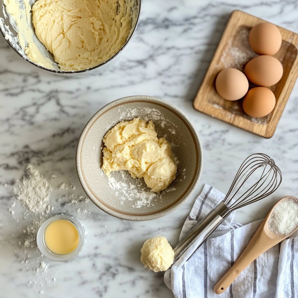 Ingredients for Italian snowball cookies arranged on a countertop