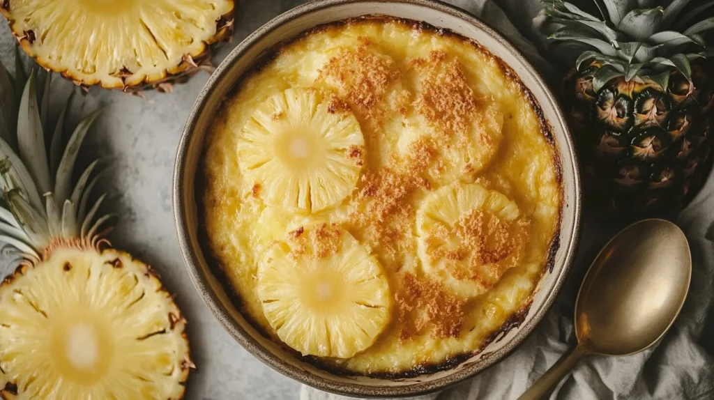Pineapple casserole served as a side dish
