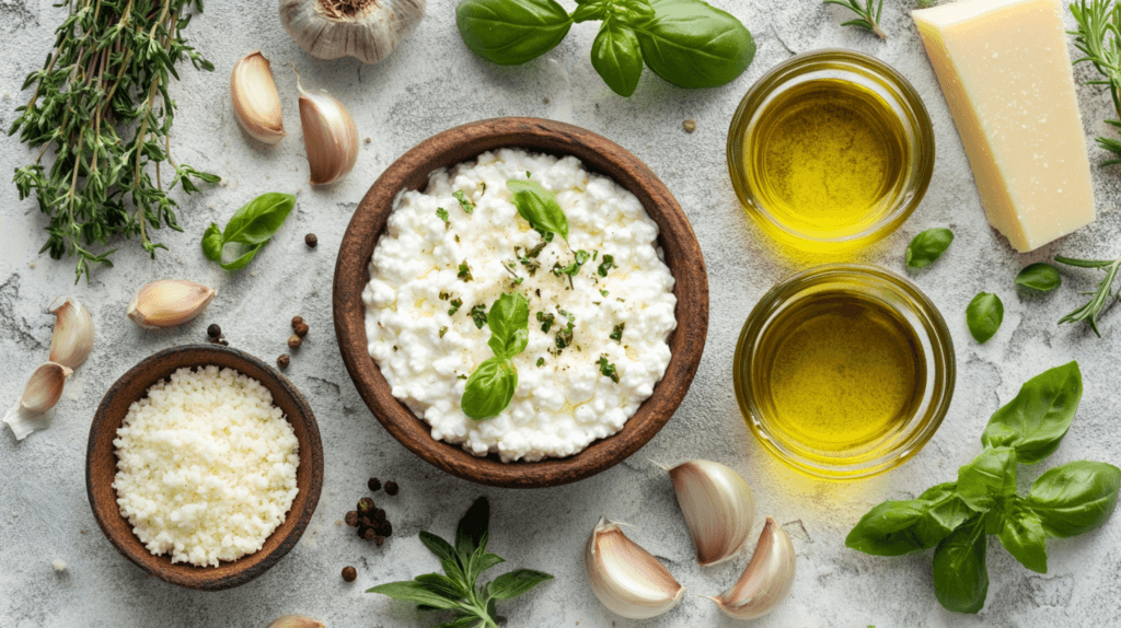 Ingredients for making cottage cheese pasta sauce.
