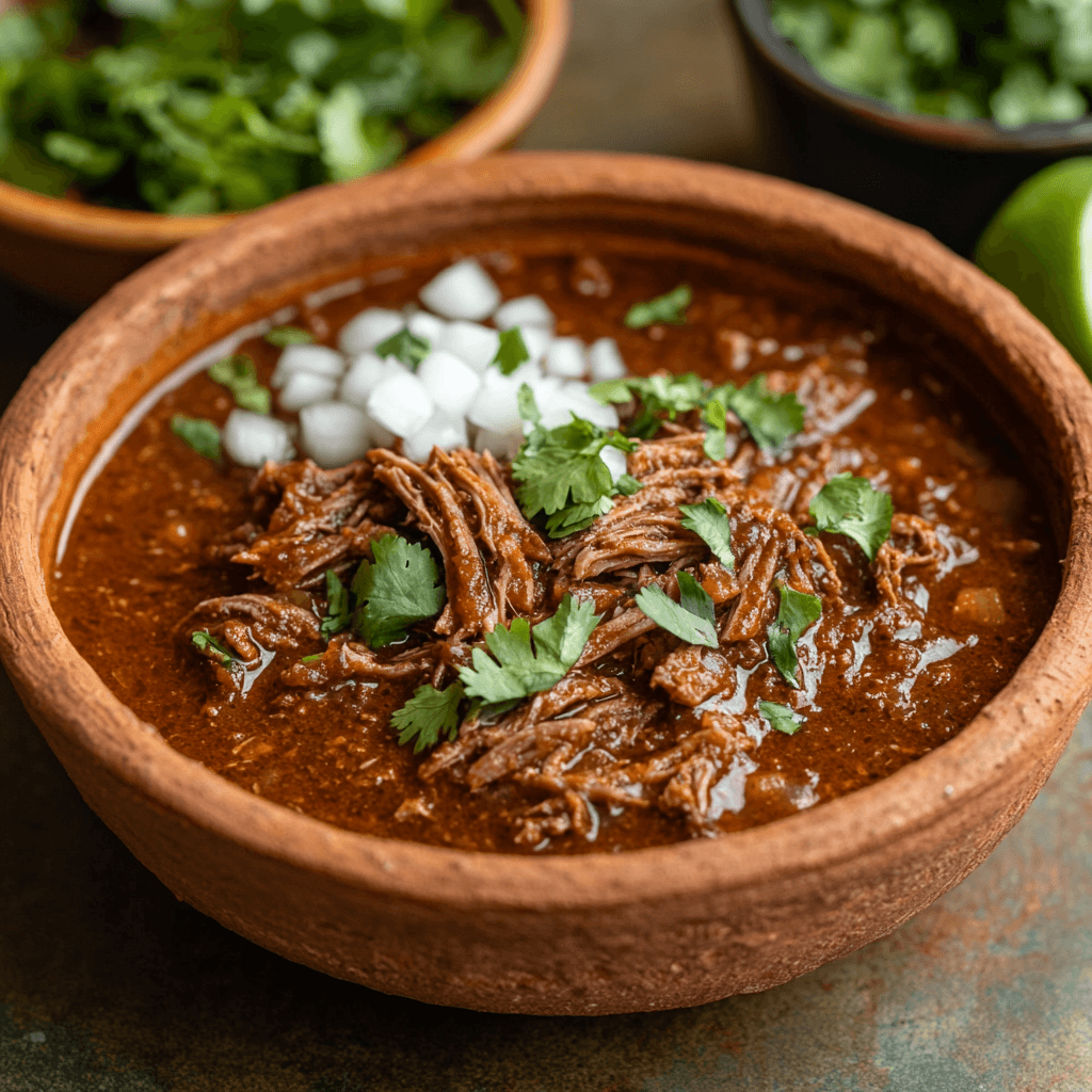 Birria stew served with dipping sauce