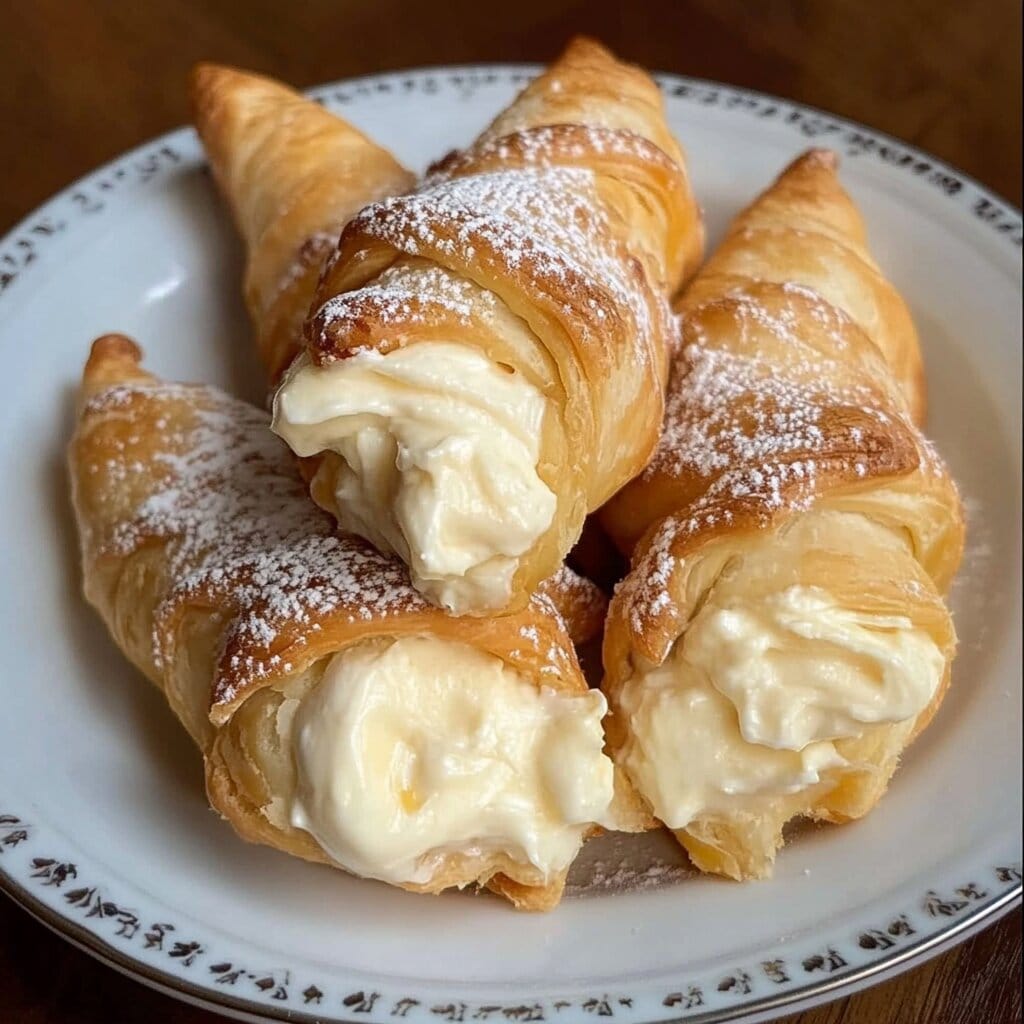 Italian cream-stuffed Cannoncini on a dessert plate