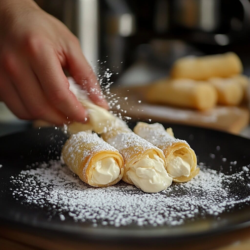 Freshly baked pastry cones cooling on a rack