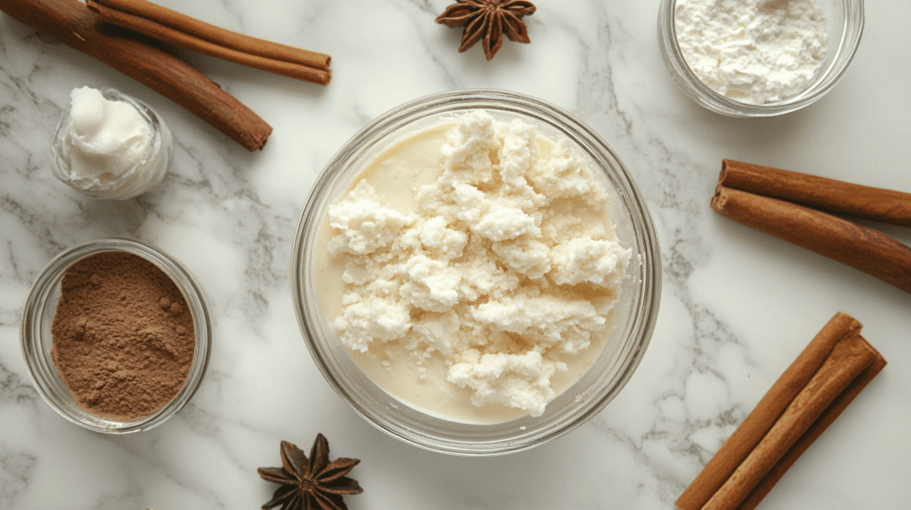 table Ingredients for Cinnamon Roll Cheesecake 