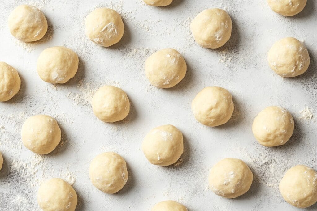 Rolling Italian snowball cookie dough into balls