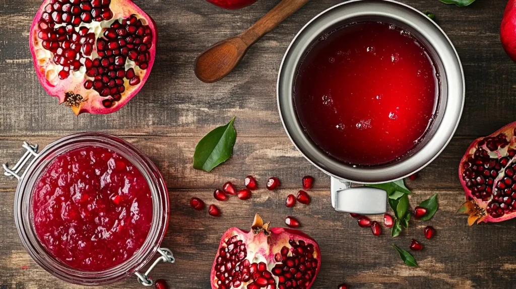 Making pomegranate jam, from seeds to the finished product.