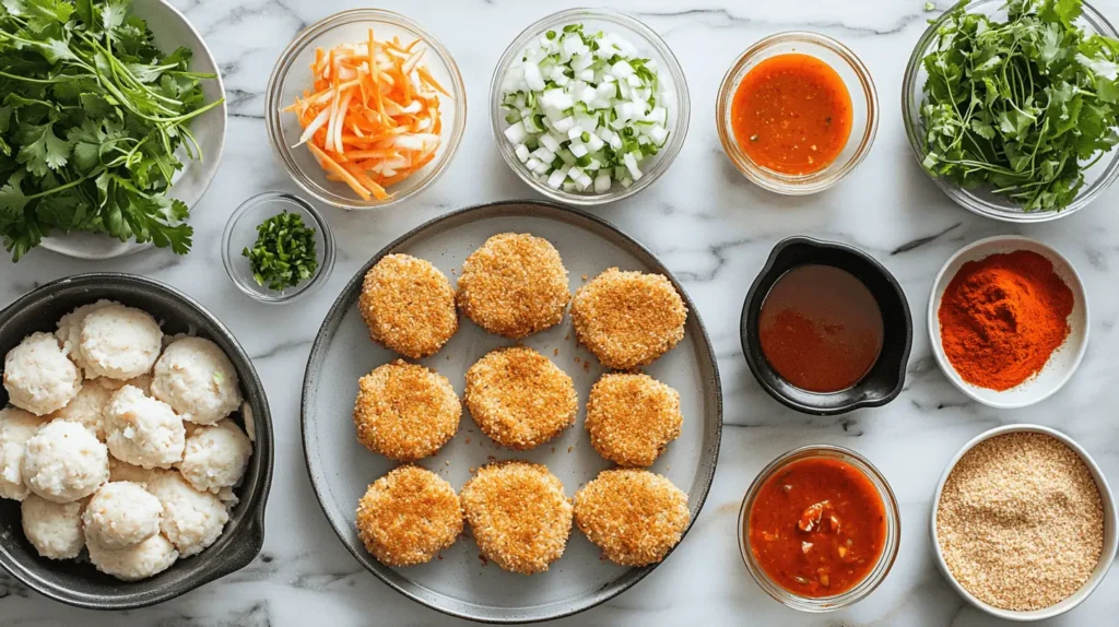 Ingredients laid out, including canned tuna, mashed potatoes, chopped onions, green chilies, spices, and breadcrumbs.