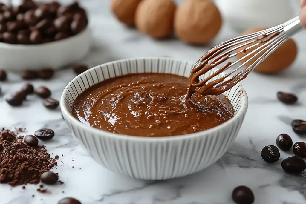 Carefully stir in boiling water or hot brewed coffee. (Don’t worry if batter looks thin—that’s exactly how it should be!)