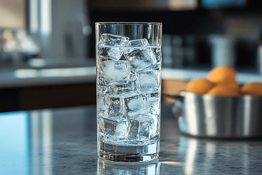 Fill a tall glass (a highball or hurricane glass works best) with ice cubes to keep your drink icy cold.