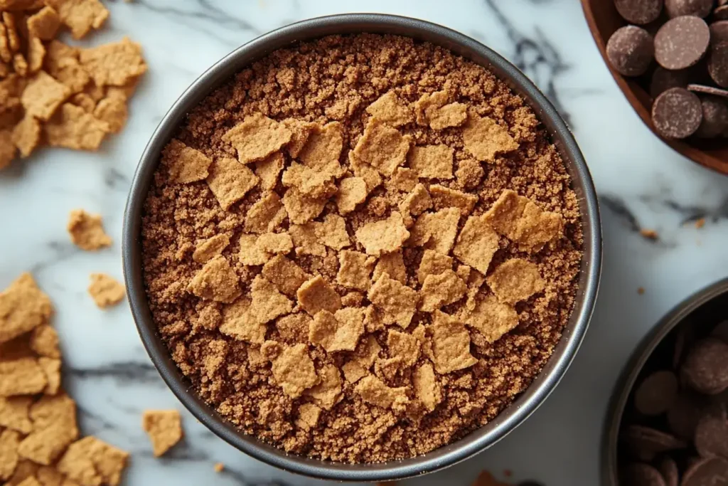 Combine crushed graham crackers and melted butter. Press firmly into the bottom of a springform pan and chill in the fridge.