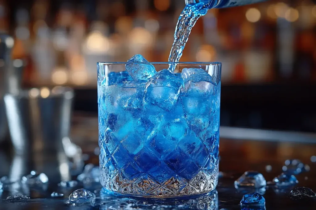 Add vodka, rum, gin, tequila, and blue curaçao directly into the glass over the ice.