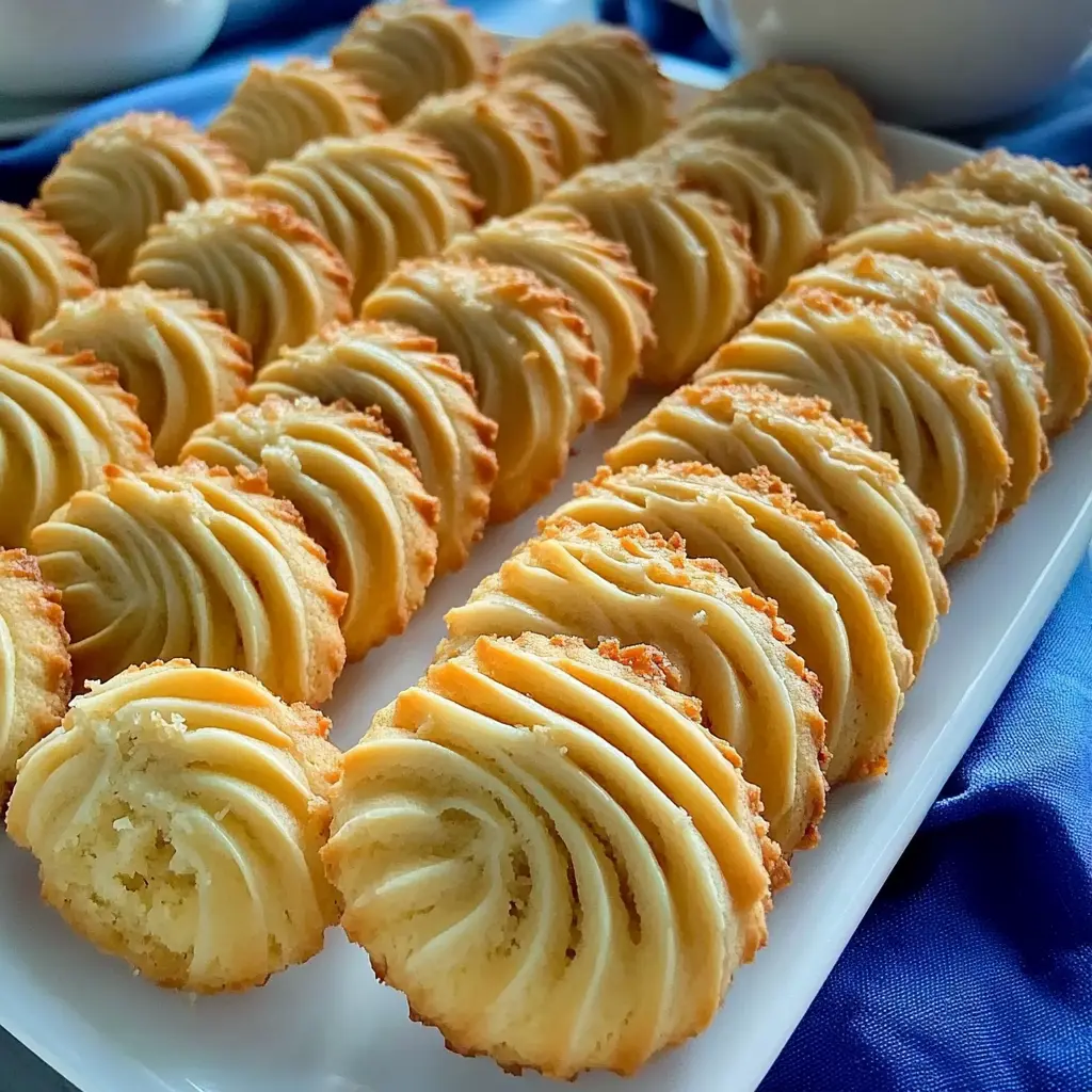 Homemade Milky Coconut Biscuits Recipe with golden edges and visible coconut flakes