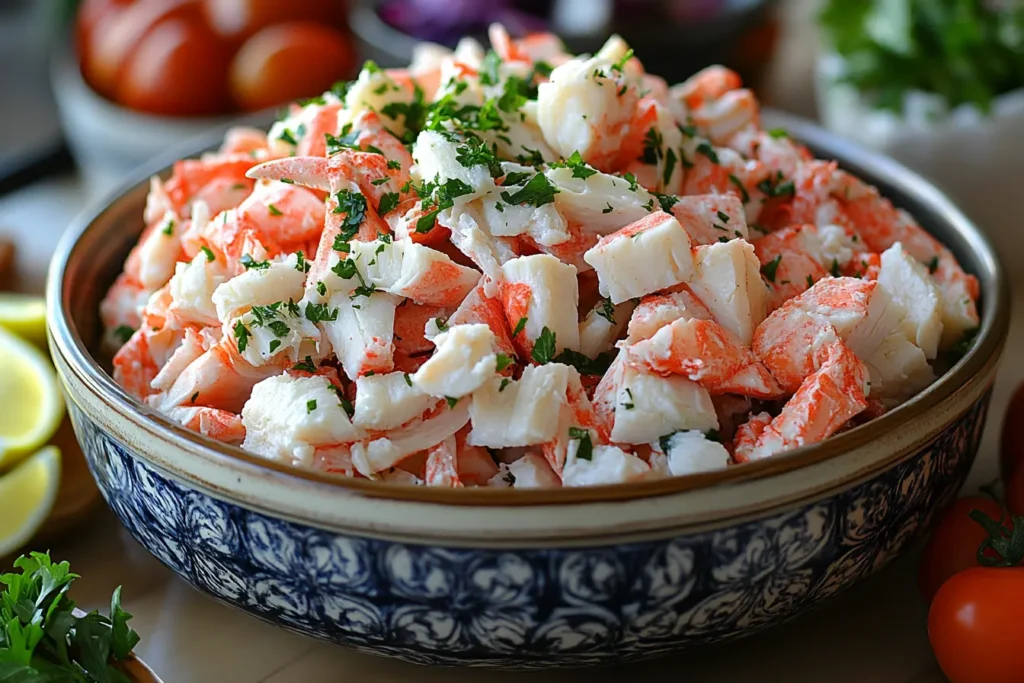 Before adding crab meat to your salad, check for any tiny shell pieces. Use your fingers or a fork to gently remove them. If using imitation crab meat, you might need to break apart any large pieces to make them easier to eat in your salad.