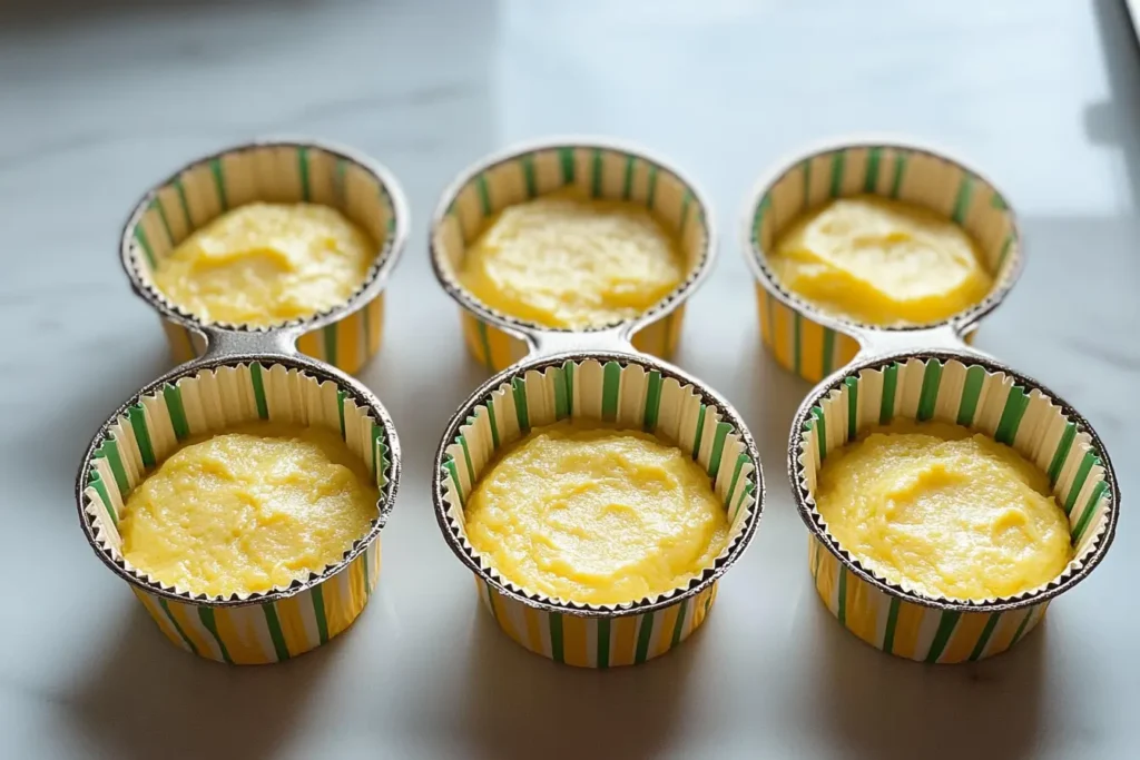 Distribute the thick batter evenly among your prepared muffin cups, filling each about 3/4 full using an ice cream scoop or spoon.